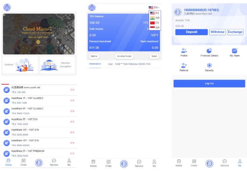 TRX虚拟币矿机源码/区块链矿机交易系统源码/支持 4国语言+usdt充值+搭建视频教程
