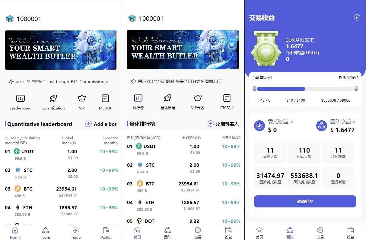 中英文 区块链投资系统源码 区块链量化交易系统源码 区块链量化机器人系统源码 后端fastadmin框架